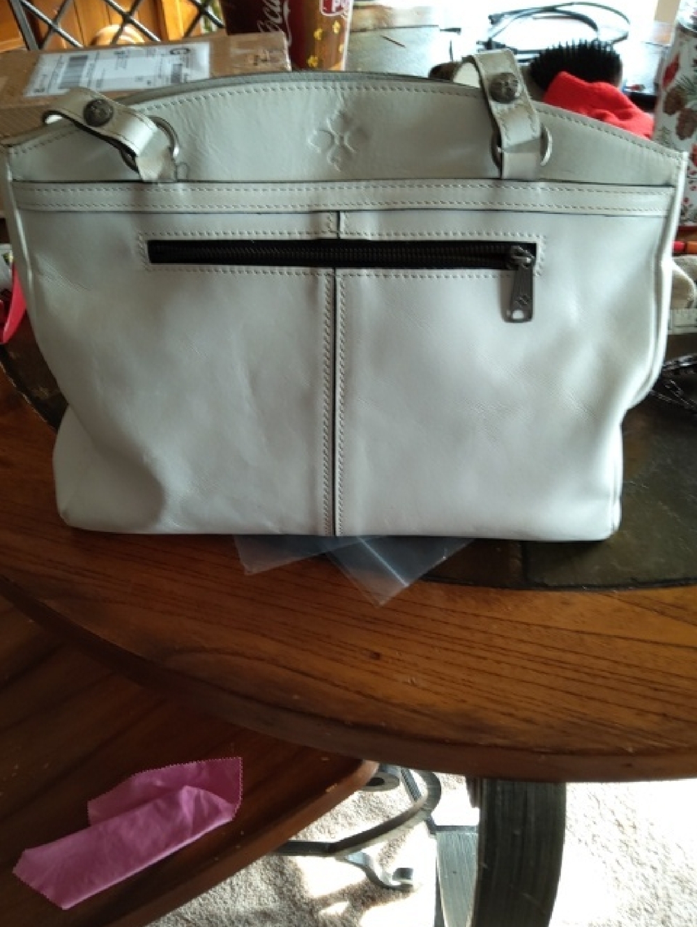 Cream Leather Top-Handle Tote Bag